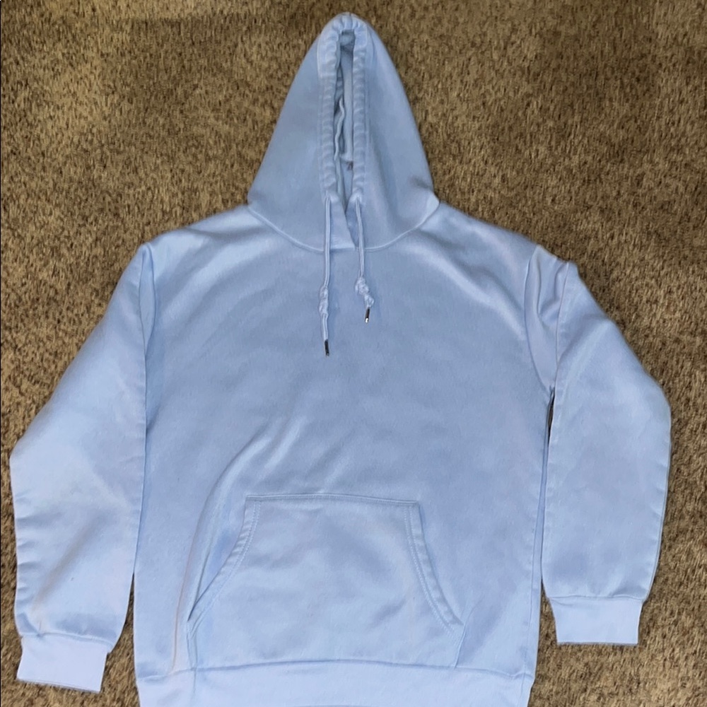 Blue Pullover Hoodie with Drawstrings and Long Sleeves